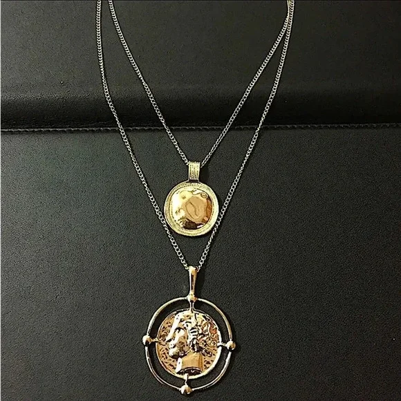 Gold Coin Pendant Necklace, Multilayer, Charm, Boho, Medallion - Picture 4 of 12